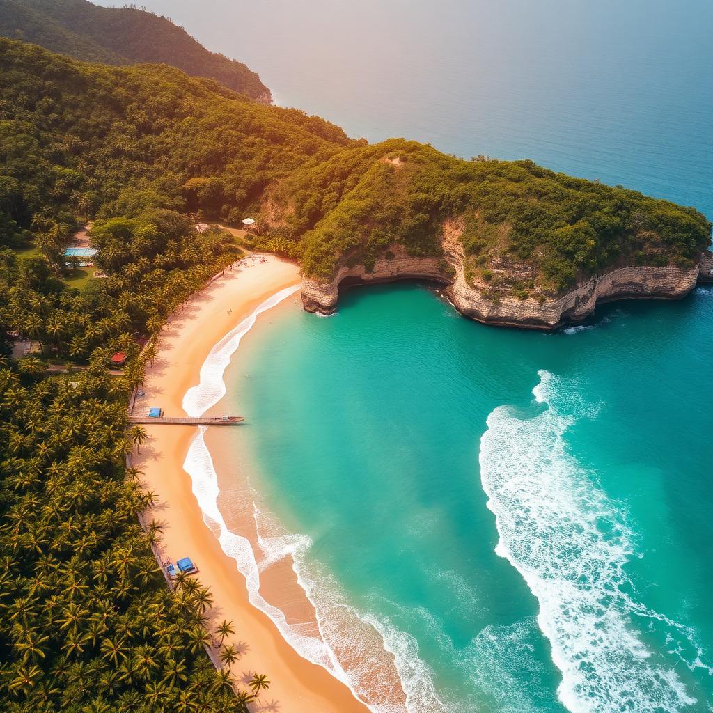 Aerial view of Kovalam crescent beach on the Arabian Sea
