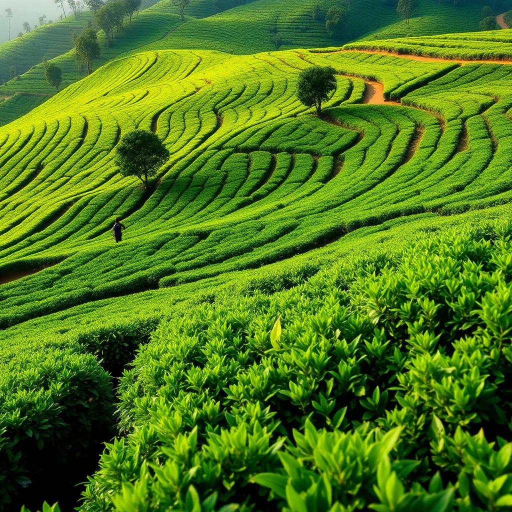 Rolling tea gardens of Munnar in the Western Ghats