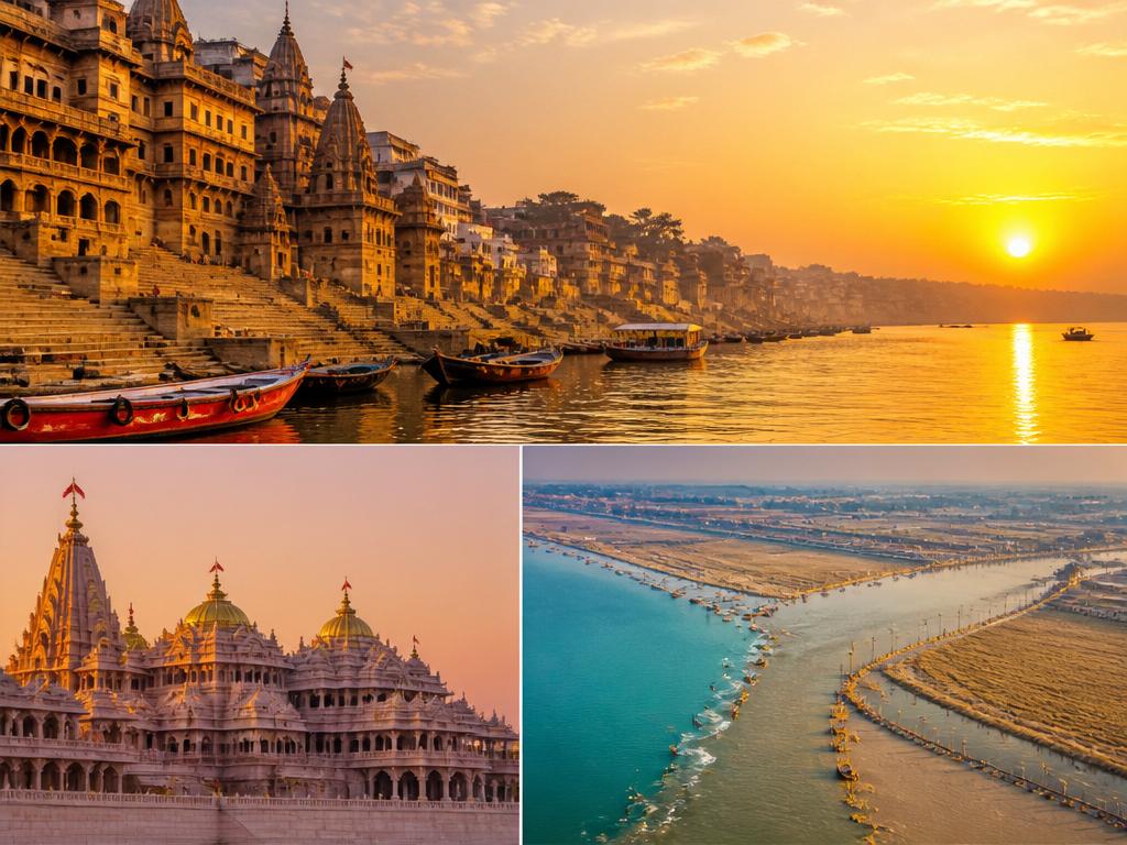 Kashi Varanasi ghats at sunrise, Ayodhya Ram Mandir and Prayagraj Triveni Sangam