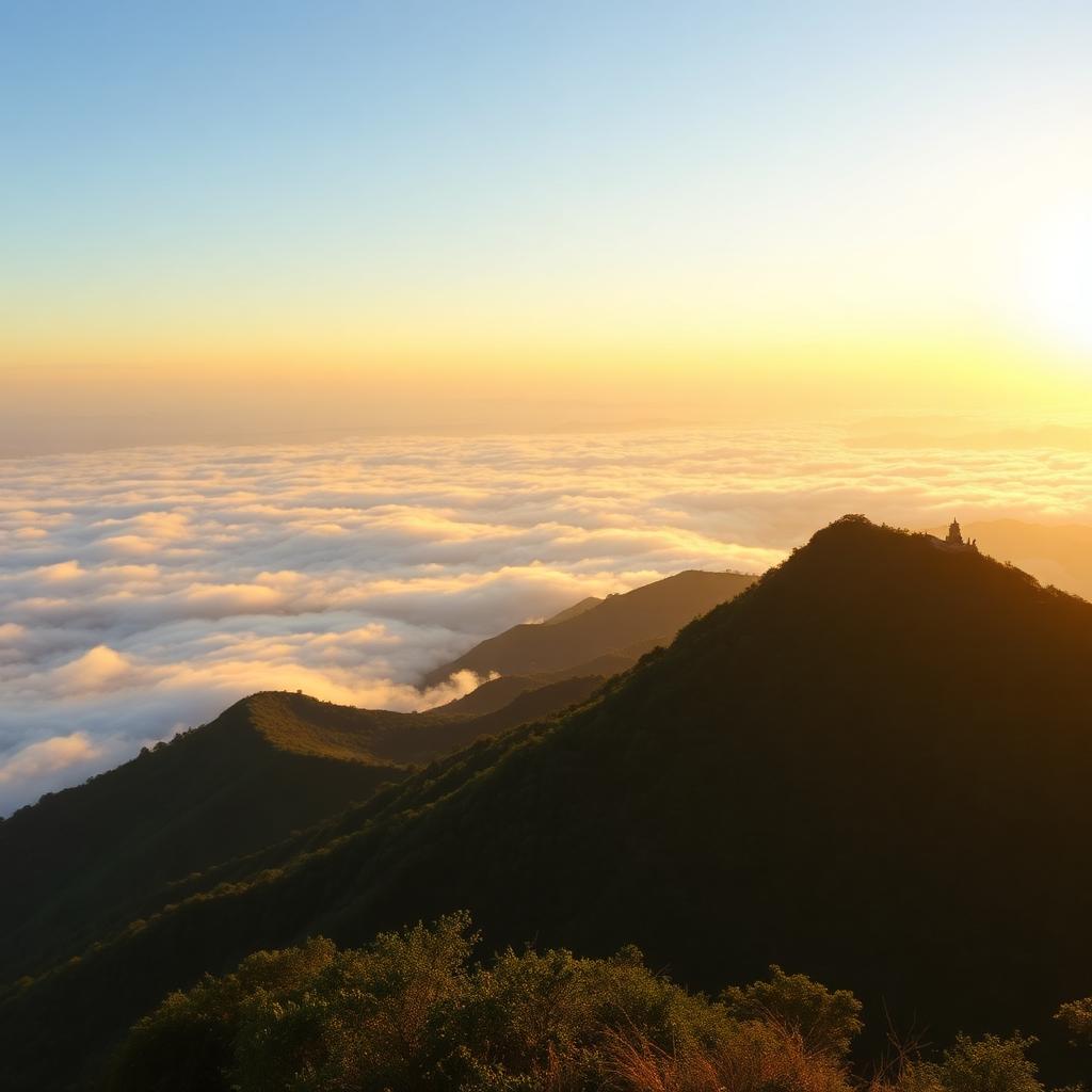 Mullayanagiri Peak at sunrise above a sea of clouds