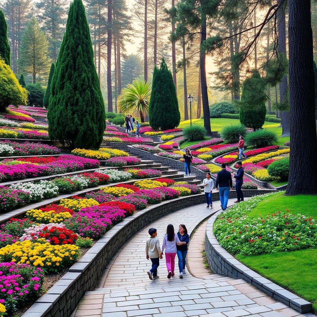 Ooty Government Botanical Garden with colourful terraced flower beds