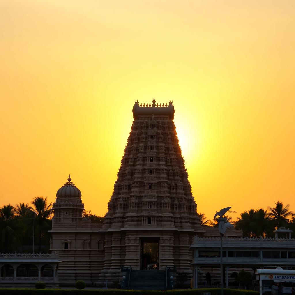 Majestic gopuram of Sree Padmanabhaswamy Temple in Trivandrum at sunset