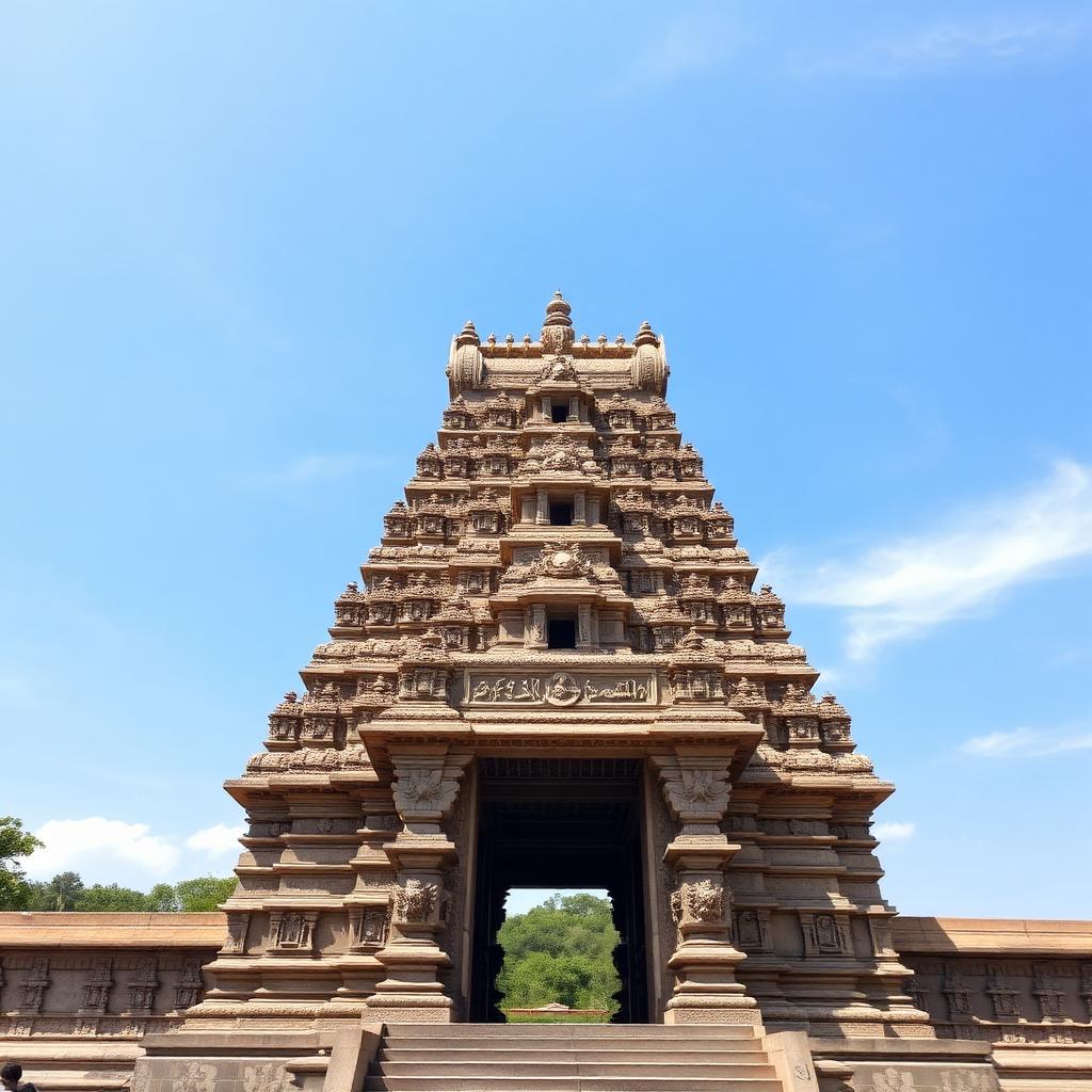 Srisailam Mallikarjuna Jyotirlinga Temple gopuram entrance under blue sky