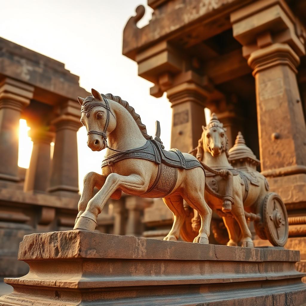 Konark Sun Temple carved horse sculpture pulling the stone chariot