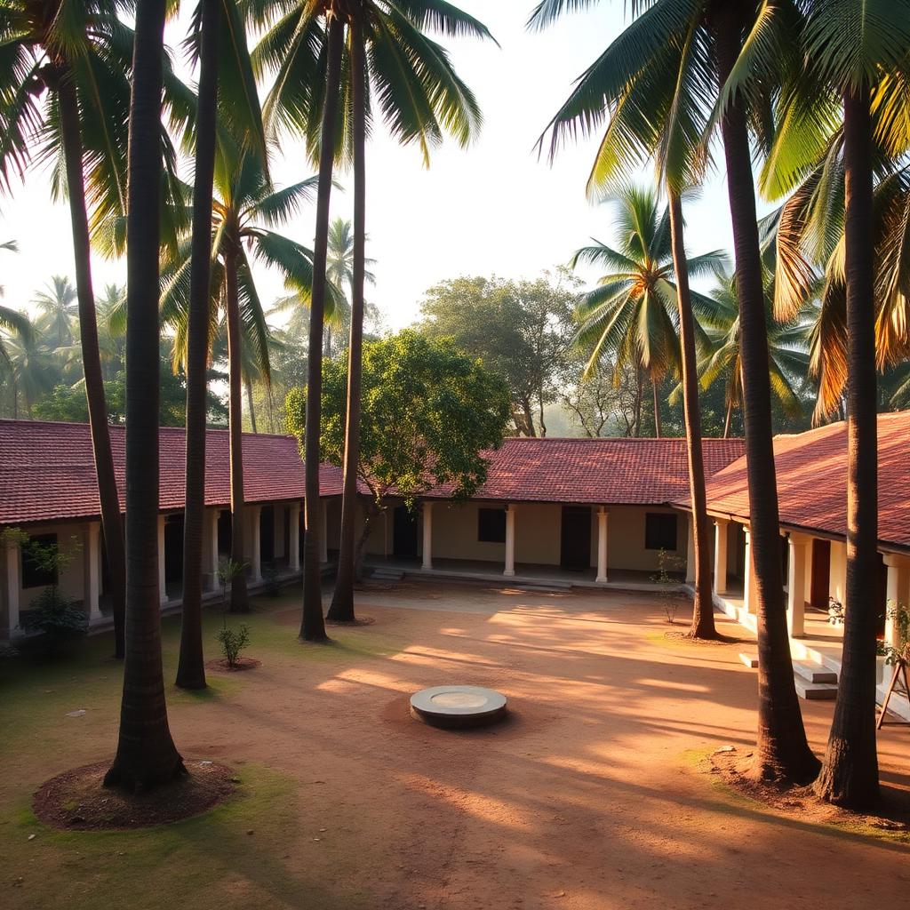 Peaceful courtyard of Sri Ramana Maharshi Ashram Tiruvannamalai