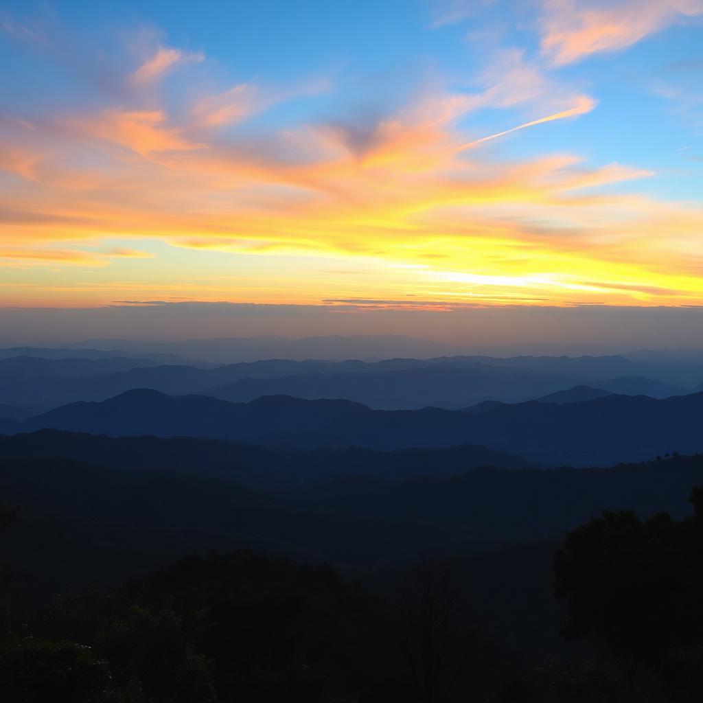 Sunset panorama from Raja's Seat viewpoint in Madikeri Coorg
