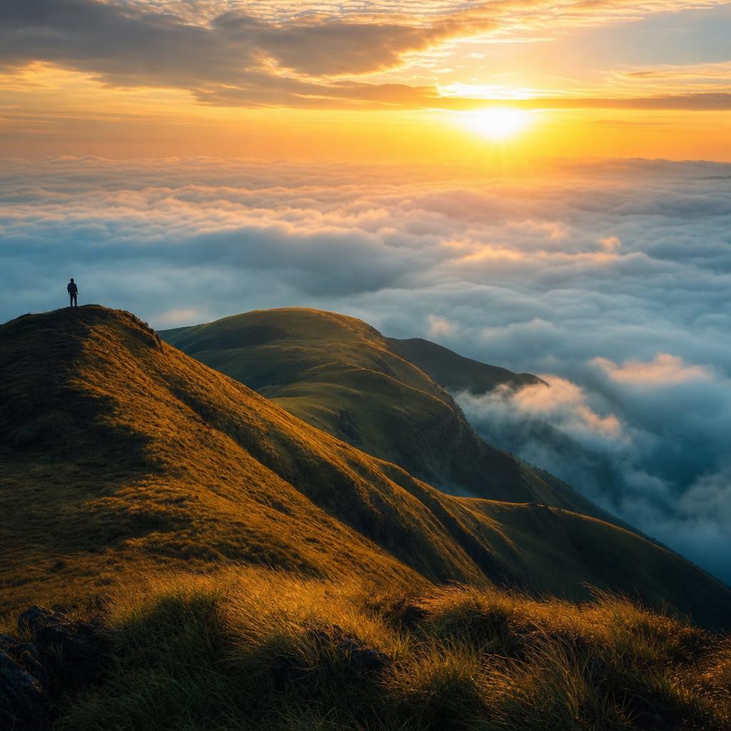 Kodachadri summit rising above a sea of clouds in the misty Western Ghats