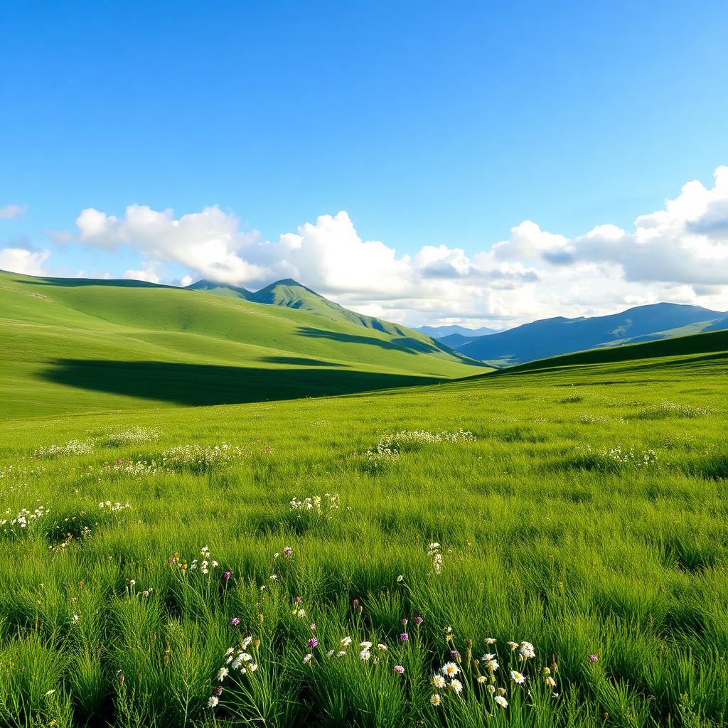 Wide open Kudremukha grasslands with wildflowers and cloud shadows