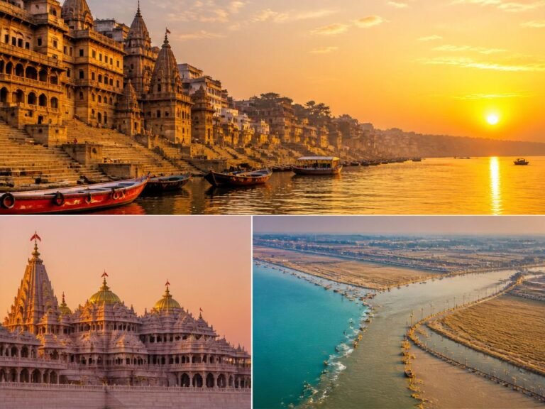 Cinematic view of the sacred Kashi - Ayodhya - Prayagraj pilgrimage — India temple photography